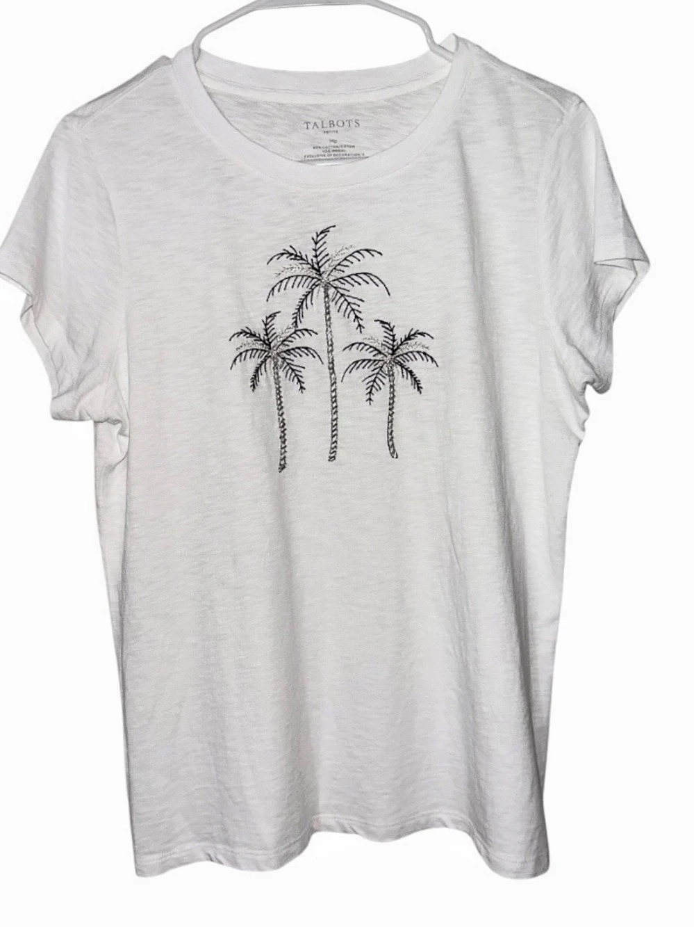 Talbots Short Sleeve Crewneck Tee - Beaded Palm White Medium